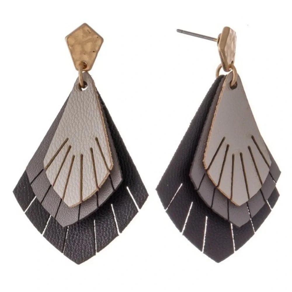 Boutique NWT Layered Leaf Tassel Drop Earrings whimsygoth goth minimalist